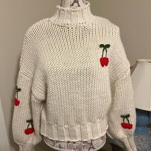 Forever 21 White Sweater with Red Cherry Details